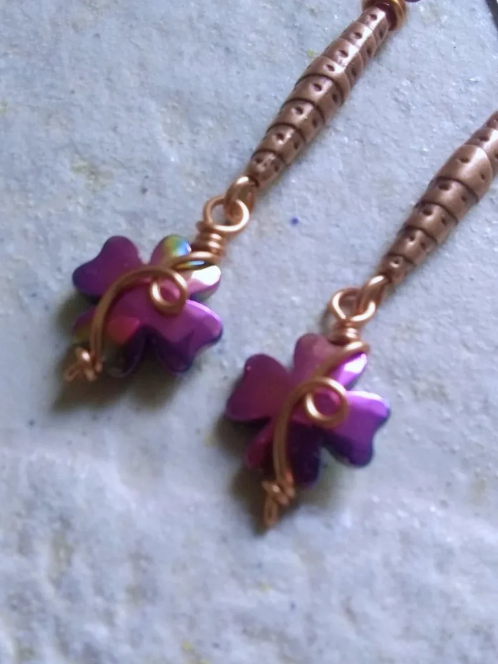 Mauve + Purple Hues! 4 Leaf Clover Dangle Earrings! Positive Vibes & Good Luck
